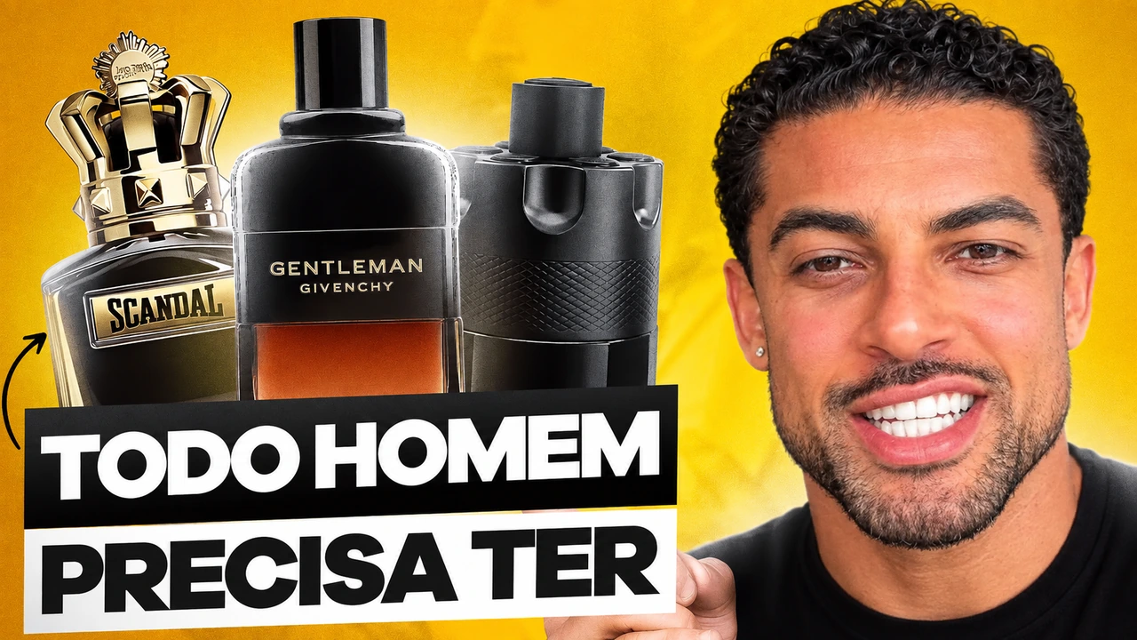 Perfumes à esquerda e apresentador à direita. Todo homem precisa ter.