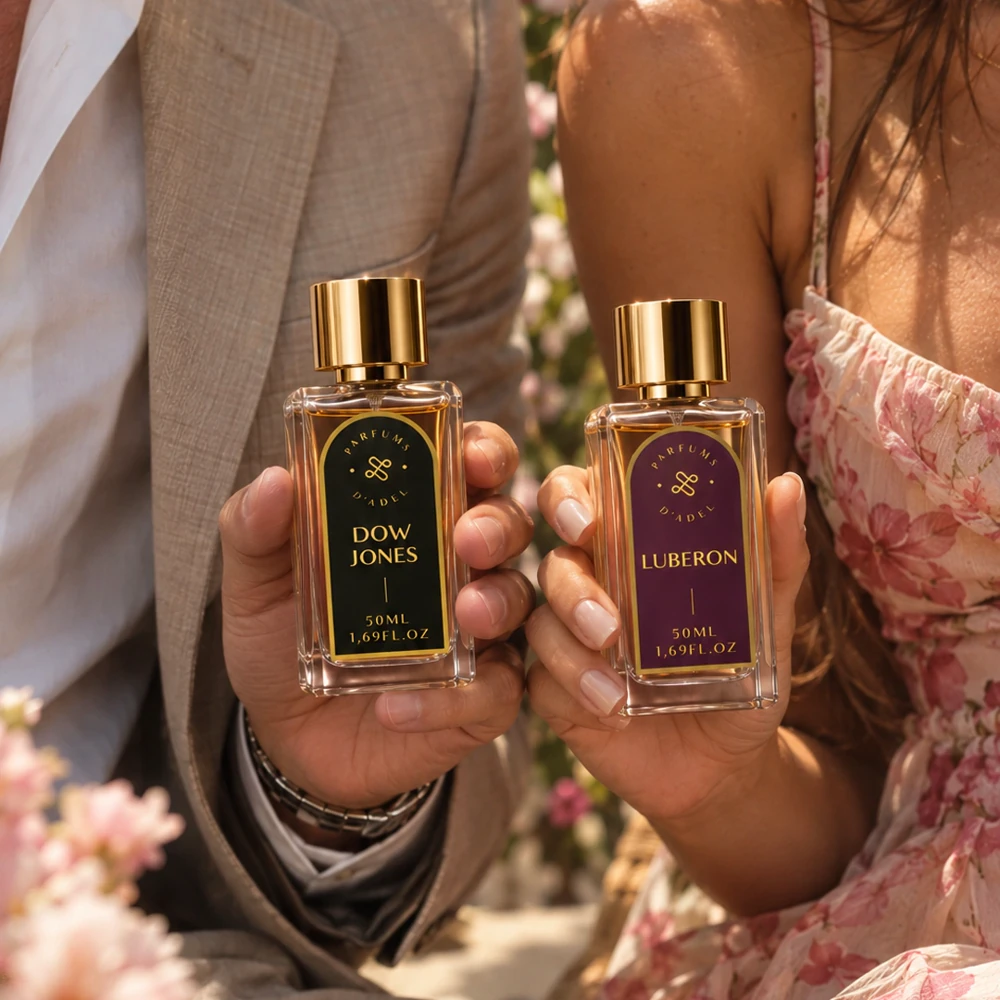 Casal com os perfumes Dow Jones e Luberon